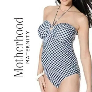 Motherhood‎ Maternity, Gingham One piece Sweetheart Ruffle Swimsuit, Blue, White